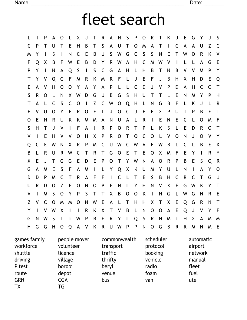 fleet search Word Search