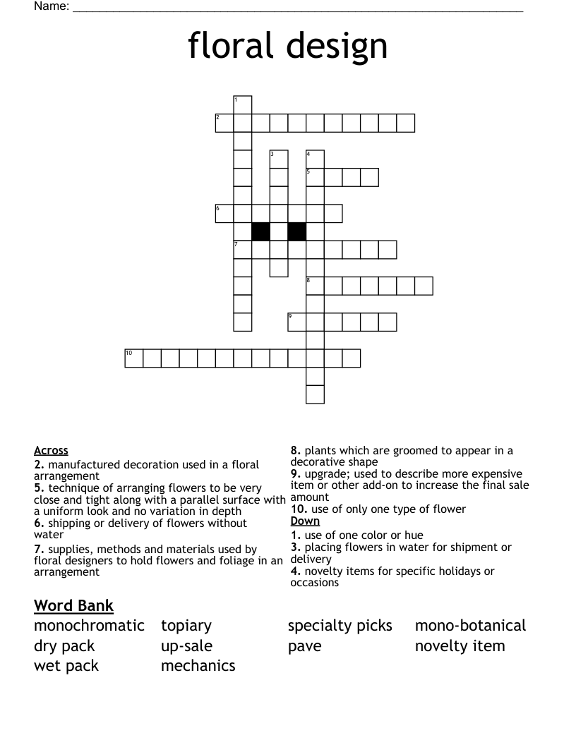 floral design   Crossword