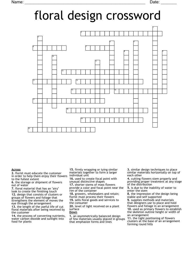 floral design crossword 