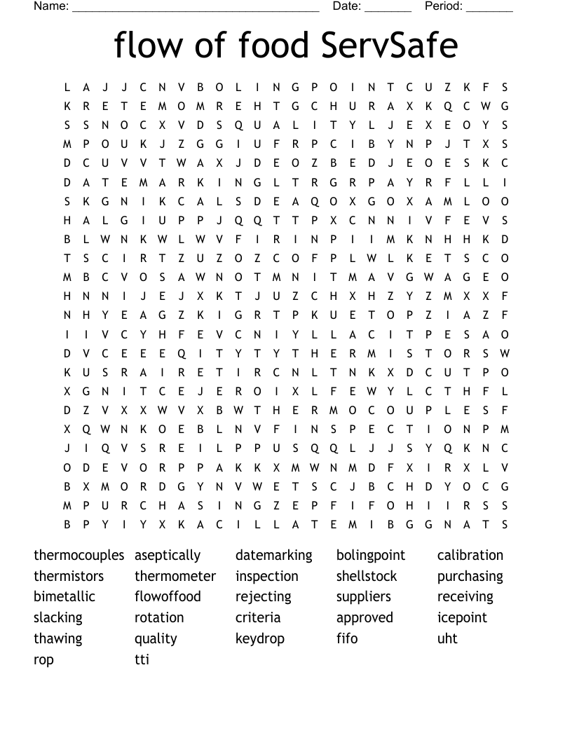 flow of food ServSafe Word Search