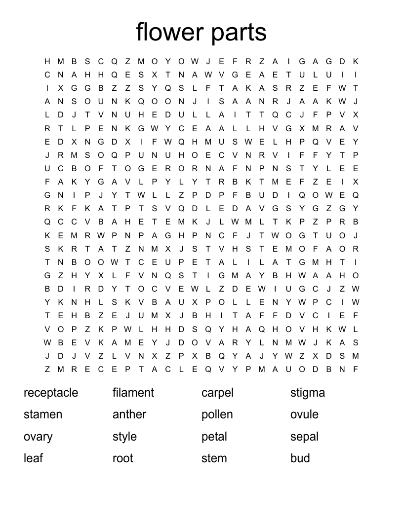 flower parts Word Search