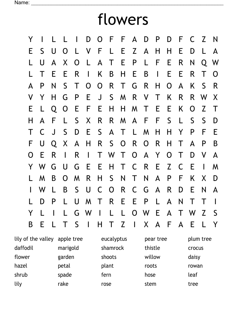 flowers Word Search