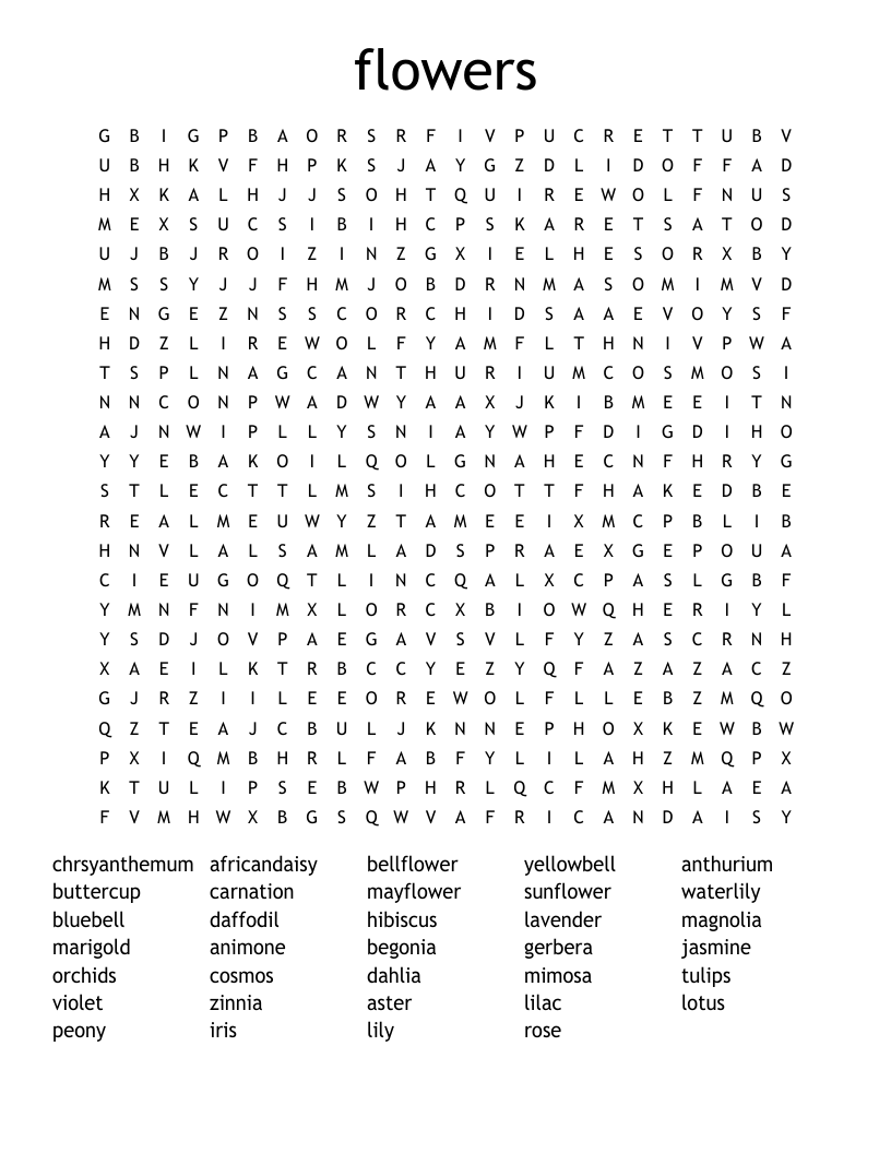 flowers  Word Search