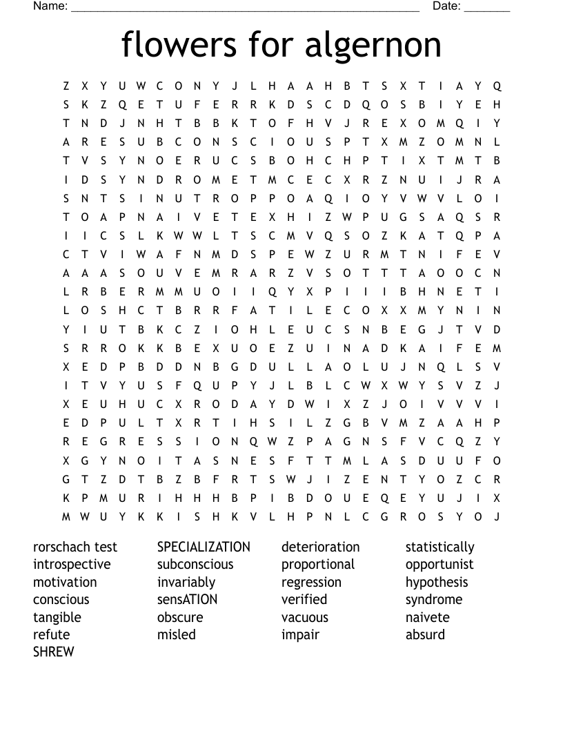 flowers for algernon Word Search