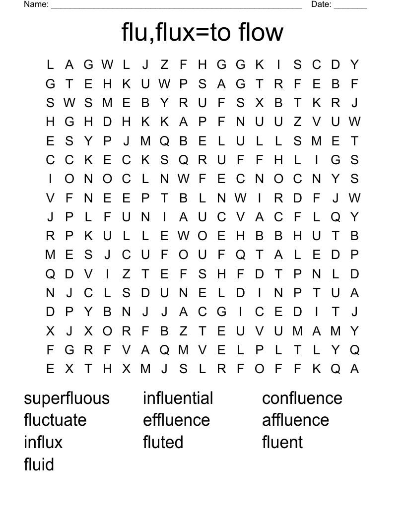 flu,flux=to flow Word Search