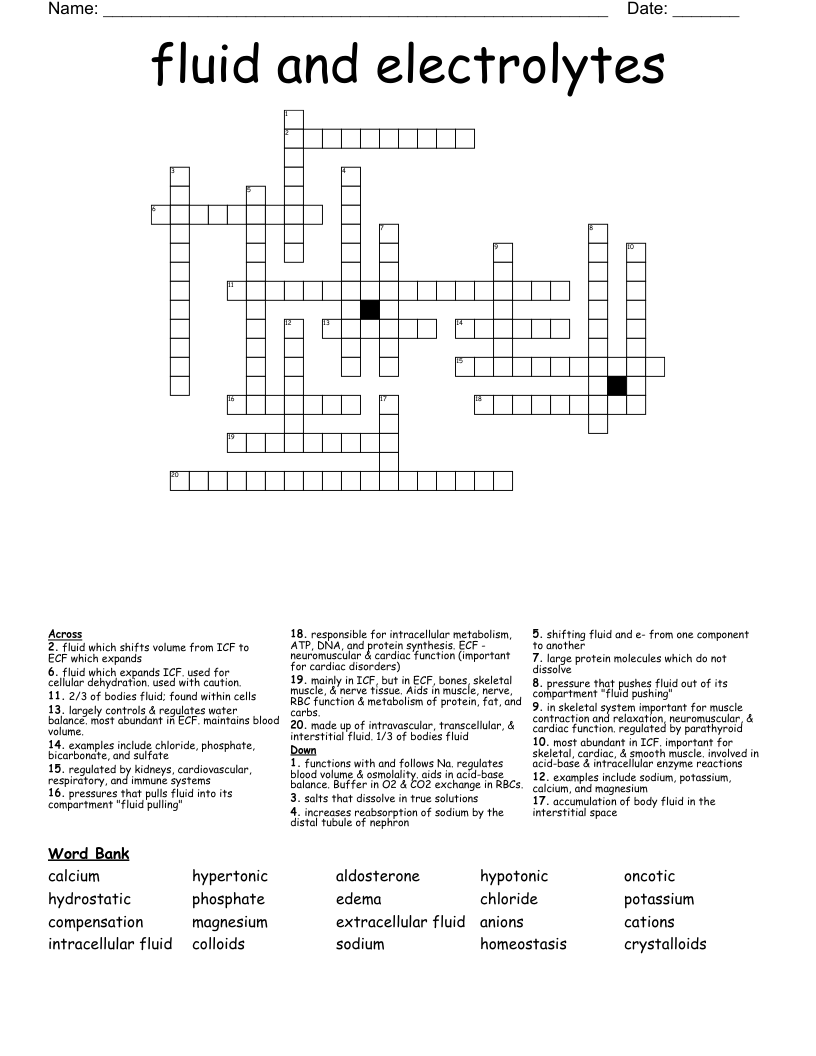 fluid and electrolytes Crossword