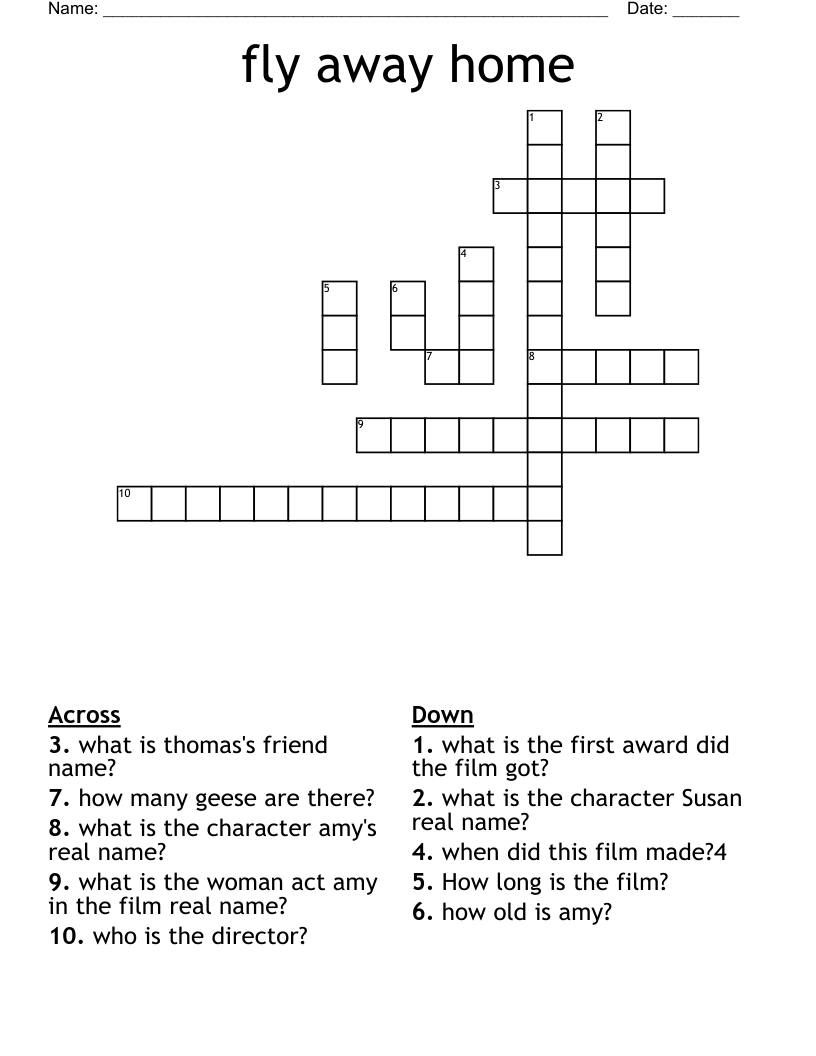 fly away home Crossword