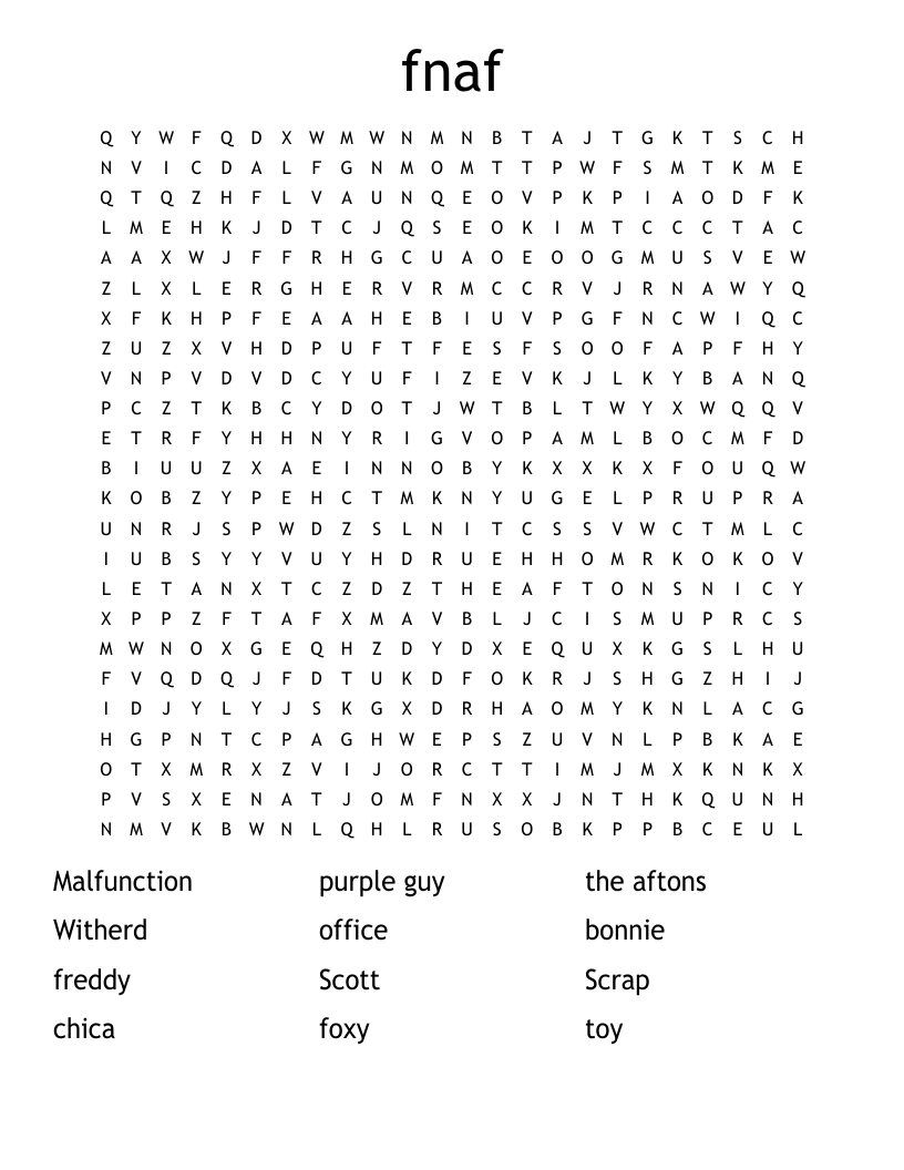 fnaf Word Search