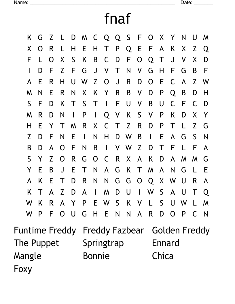 fnaf Word Search