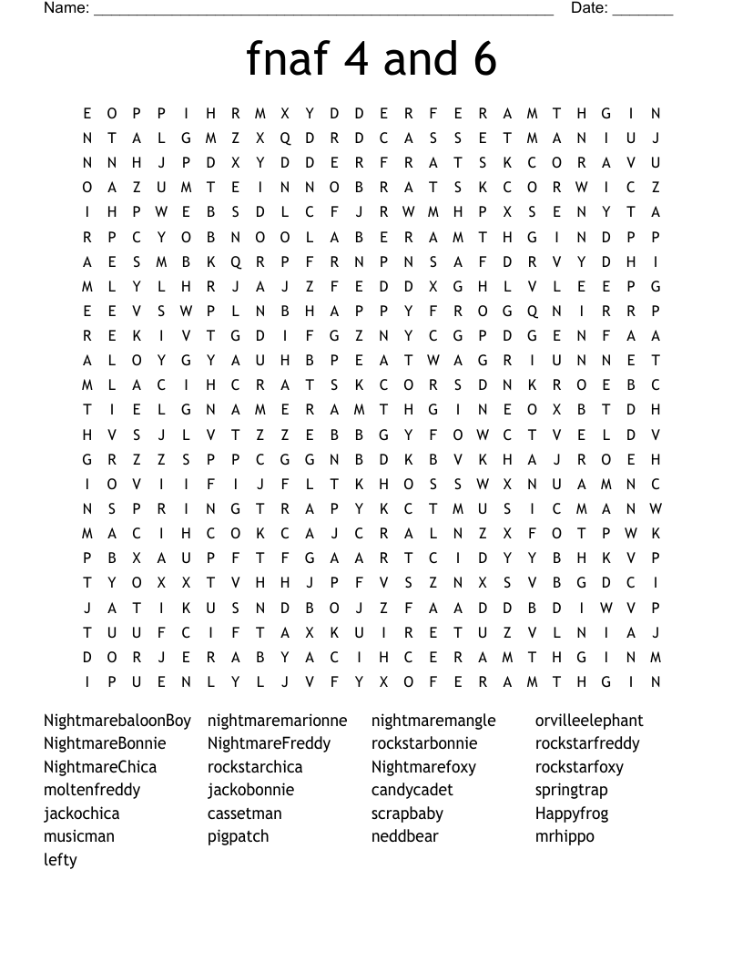 fnaf 4 and 6 Word Search