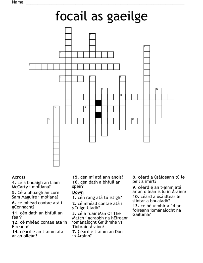 focail as gaeilge  Crossword