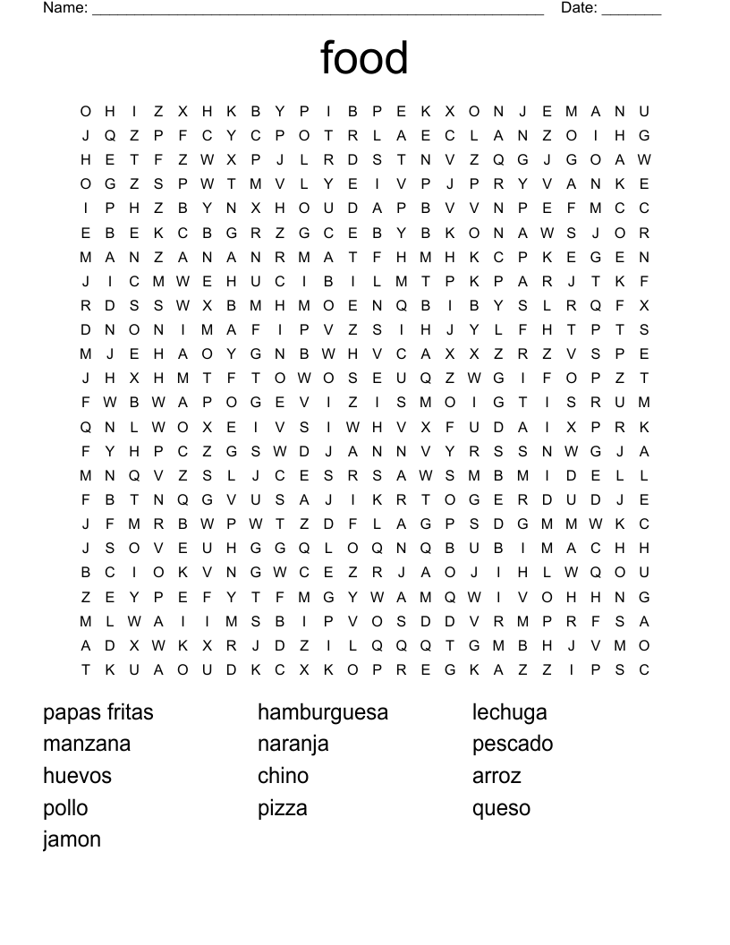 food Word Search