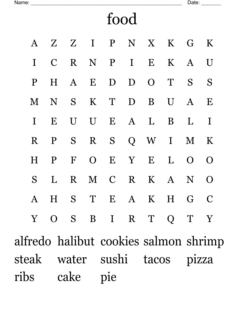 food Word Search