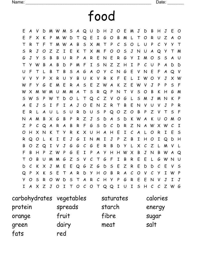 food Word Search