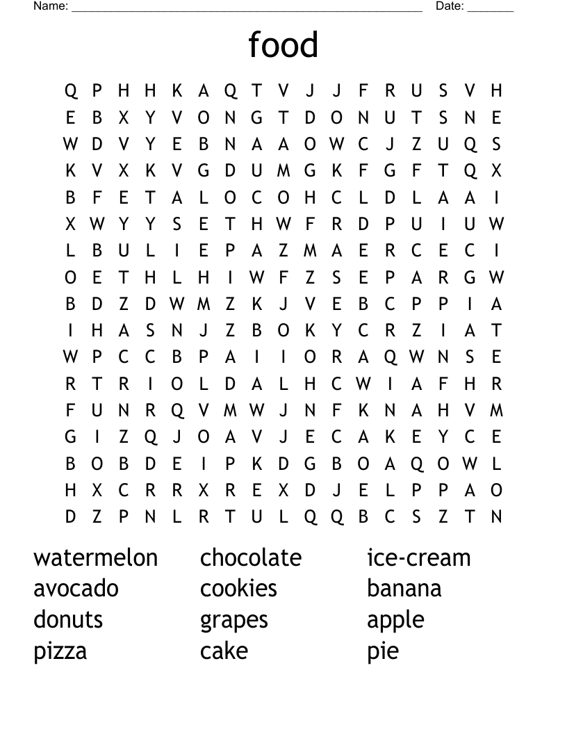 food Word Search