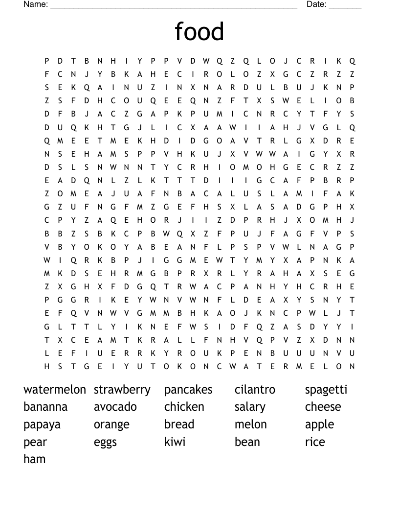 food Word Search