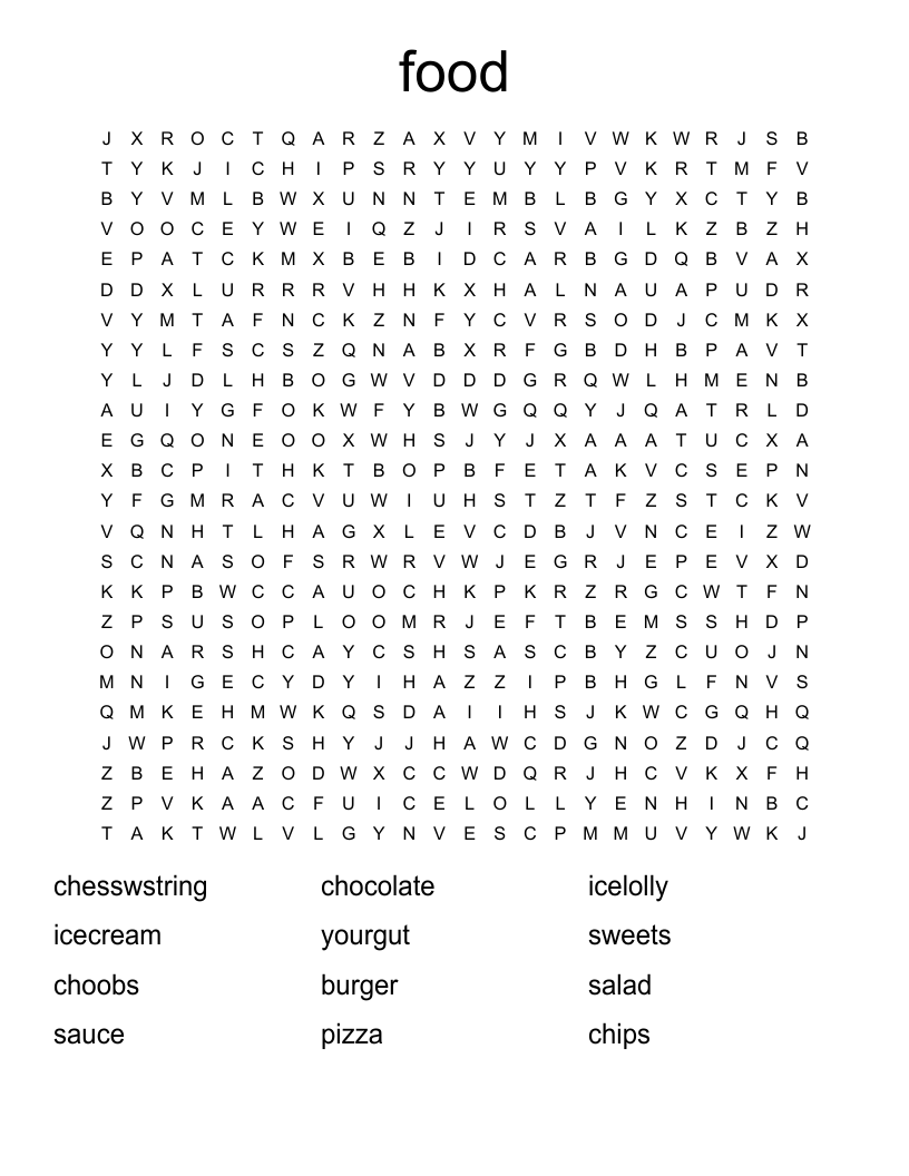 food Word Search
