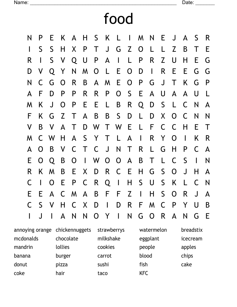 food Word Search