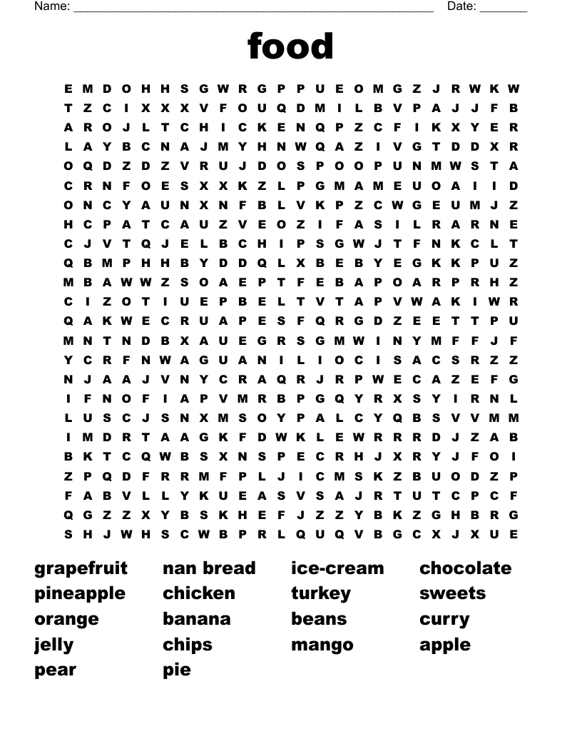 food Word Search