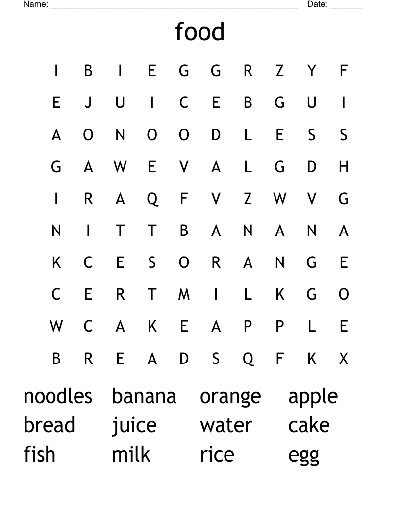 food Word Search