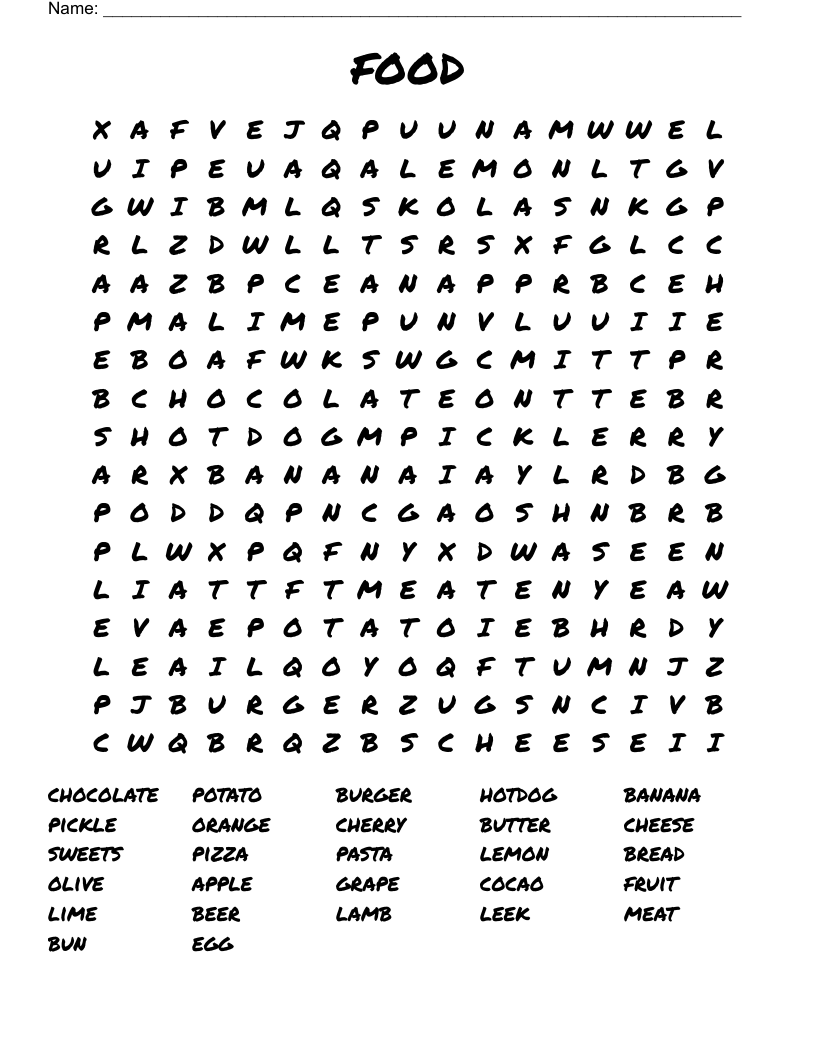 food Word Search
