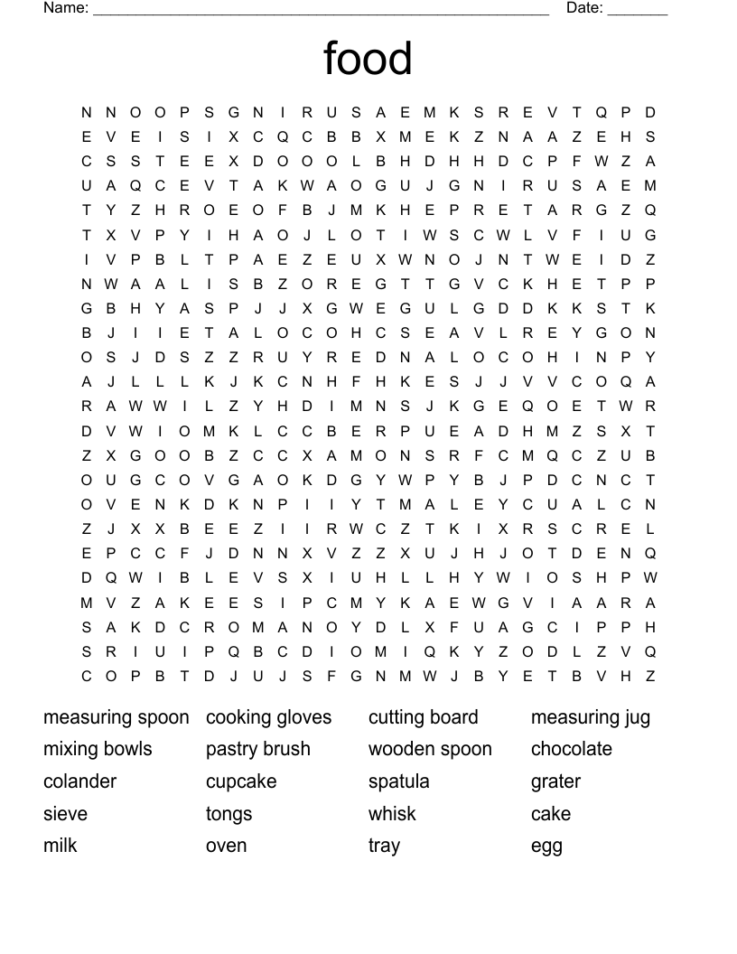 food Word Search