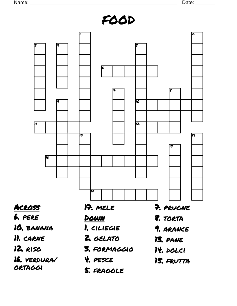 food Crossword