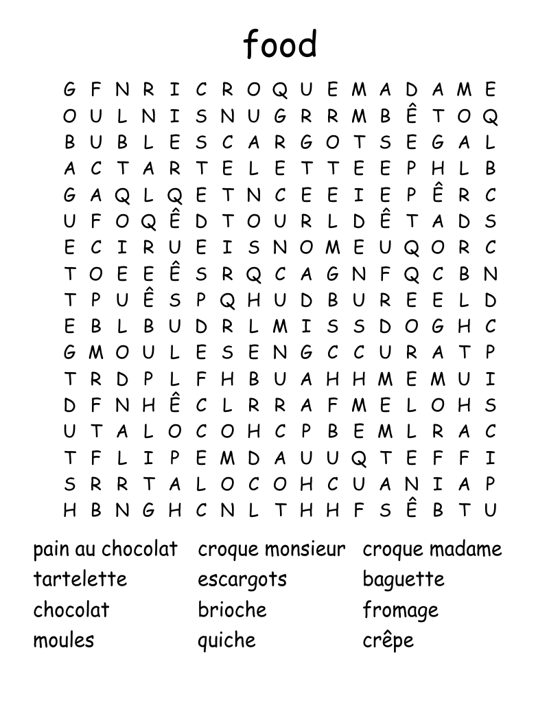 food Word Search