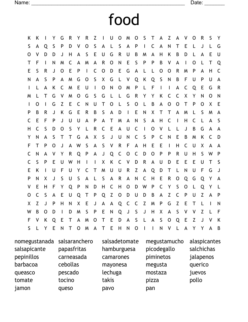 food Word Search