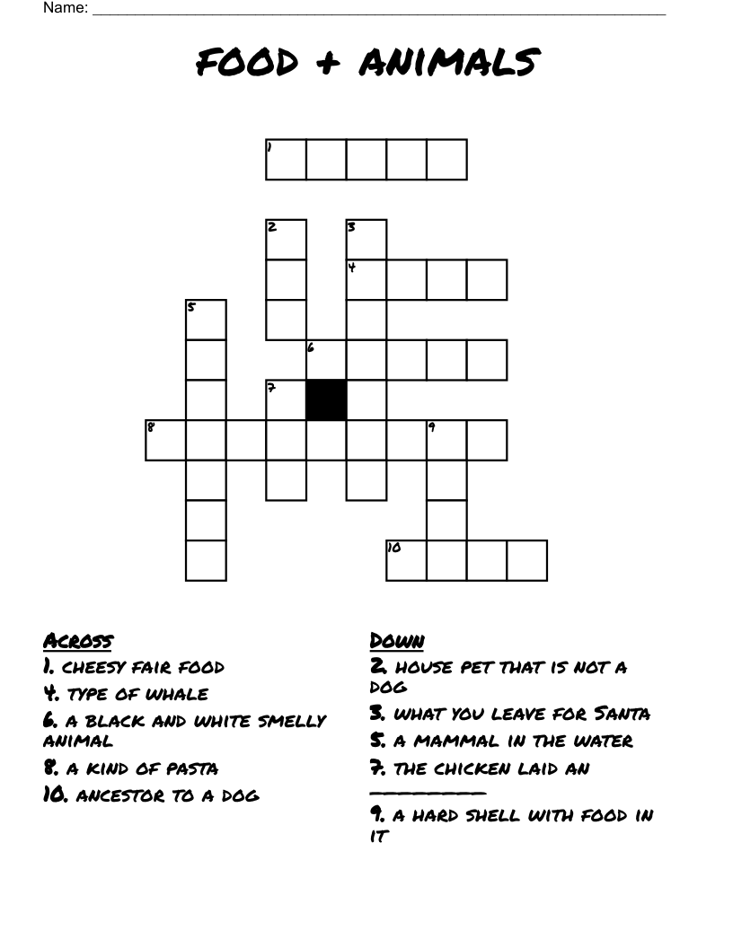 food + animals Crossword