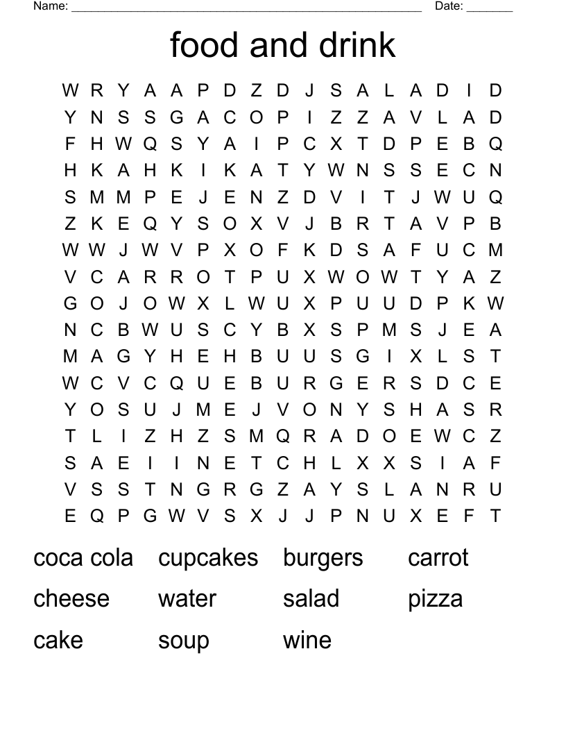 food and drink Word Search