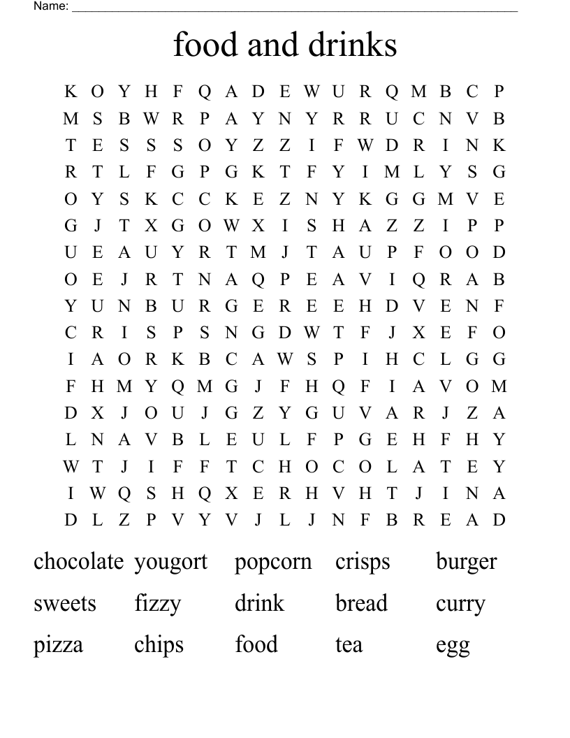 food and drinks Word Search