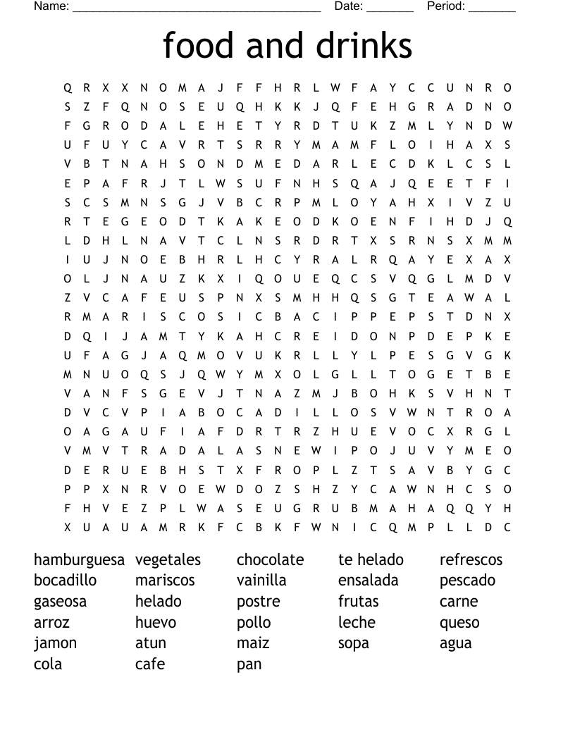 food and drinks Word Search