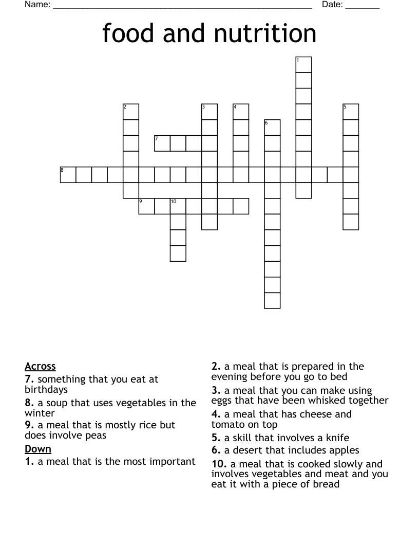food and nutrition Crossword