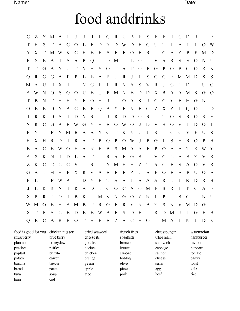 food anddrinks Word Search