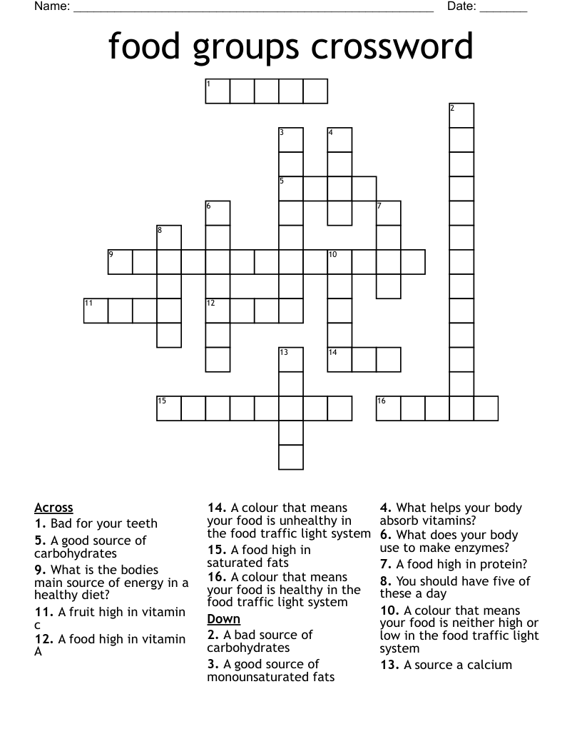 food groups crossword 