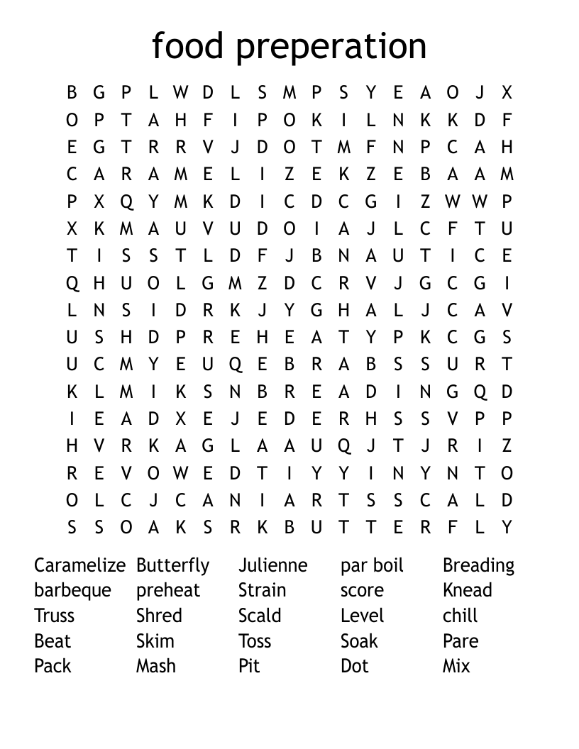 food preperation  Word Search