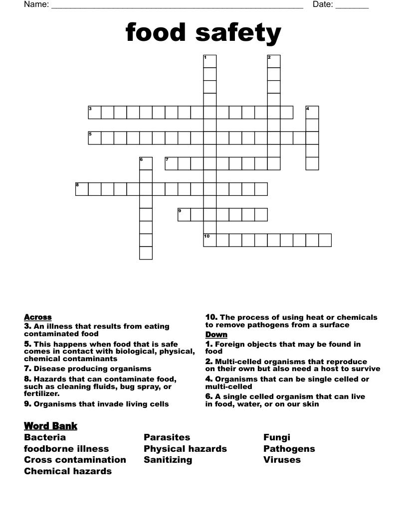food safety Crossword