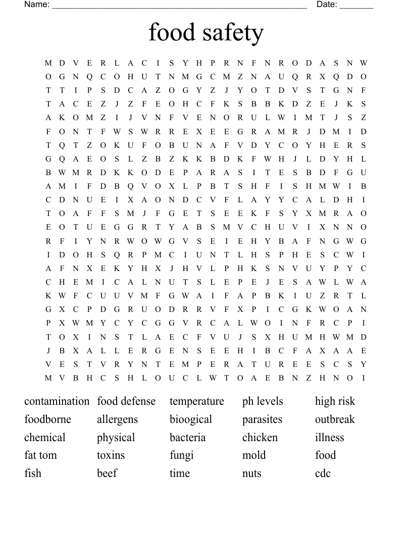 food safety Word Search