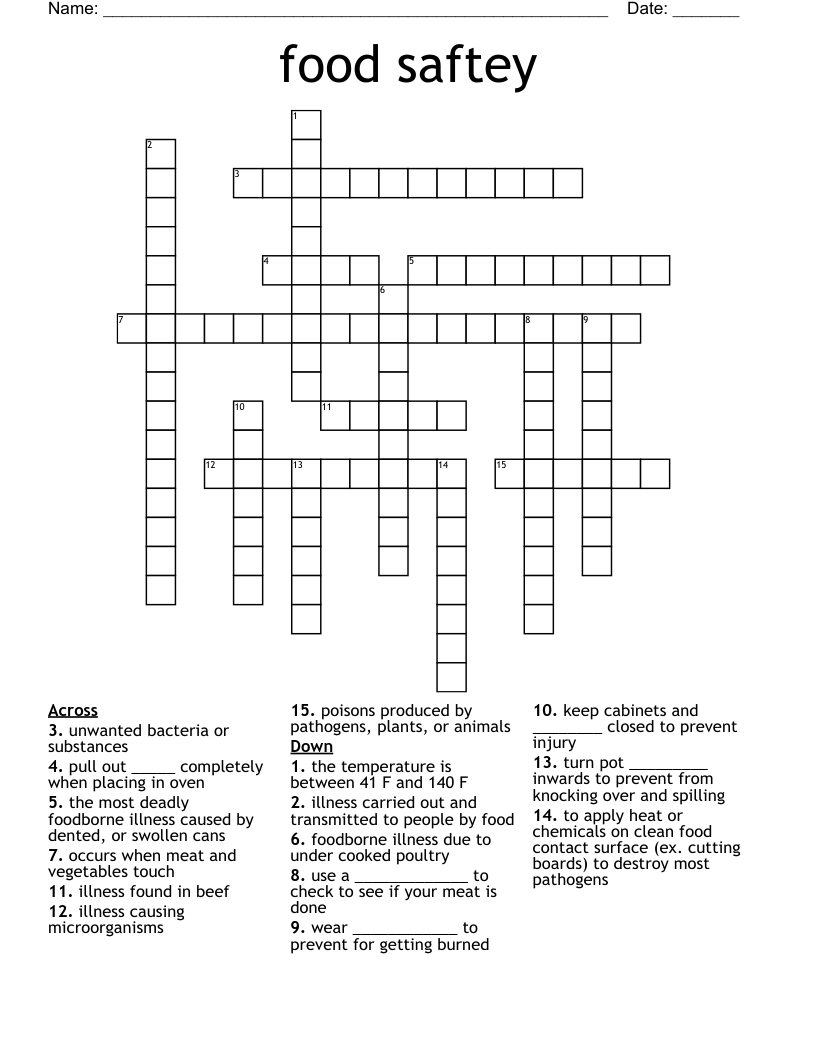food saftey Crossword