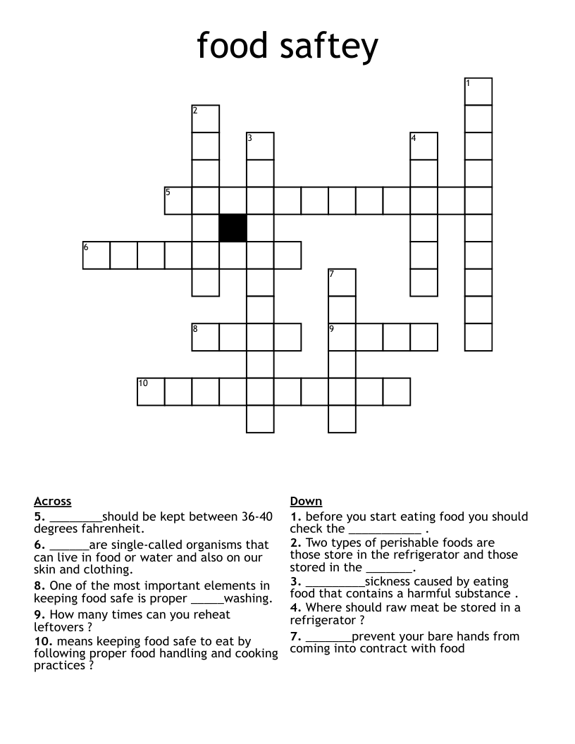 food saftey  Crossword