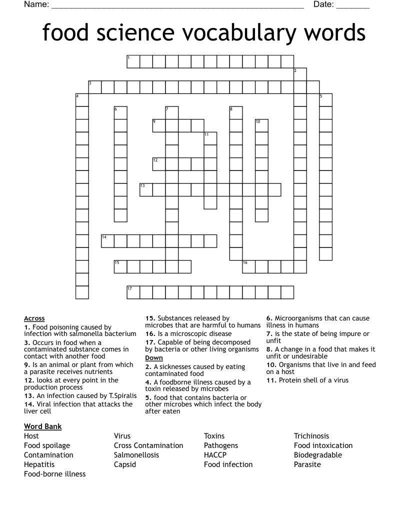food science vocabulary words Crossword