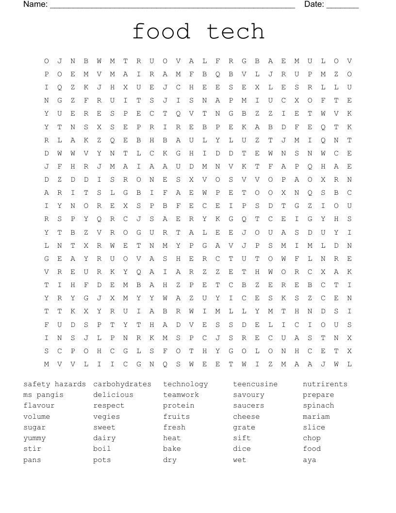 food tech Word Search
