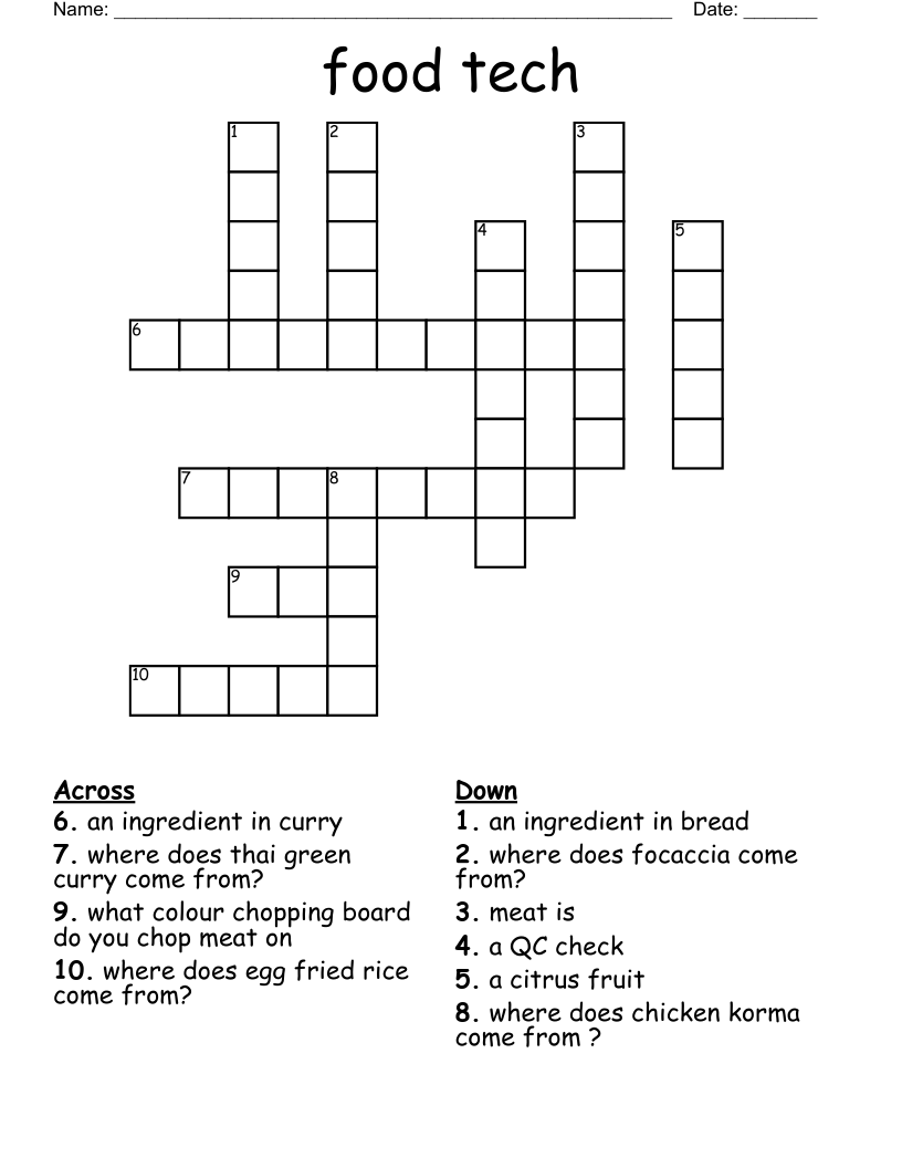 food tech Crossword