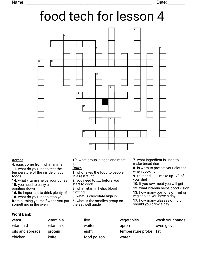 food tech for lesson 4  Crossword