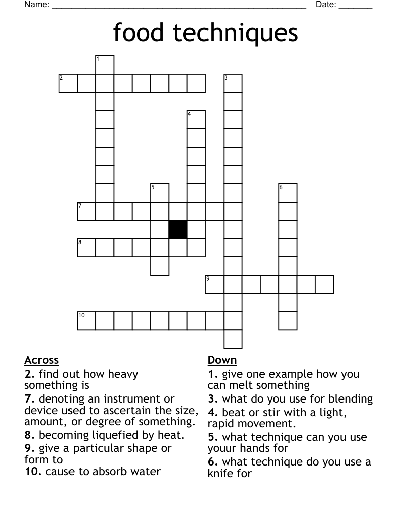 food techniques  Crossword