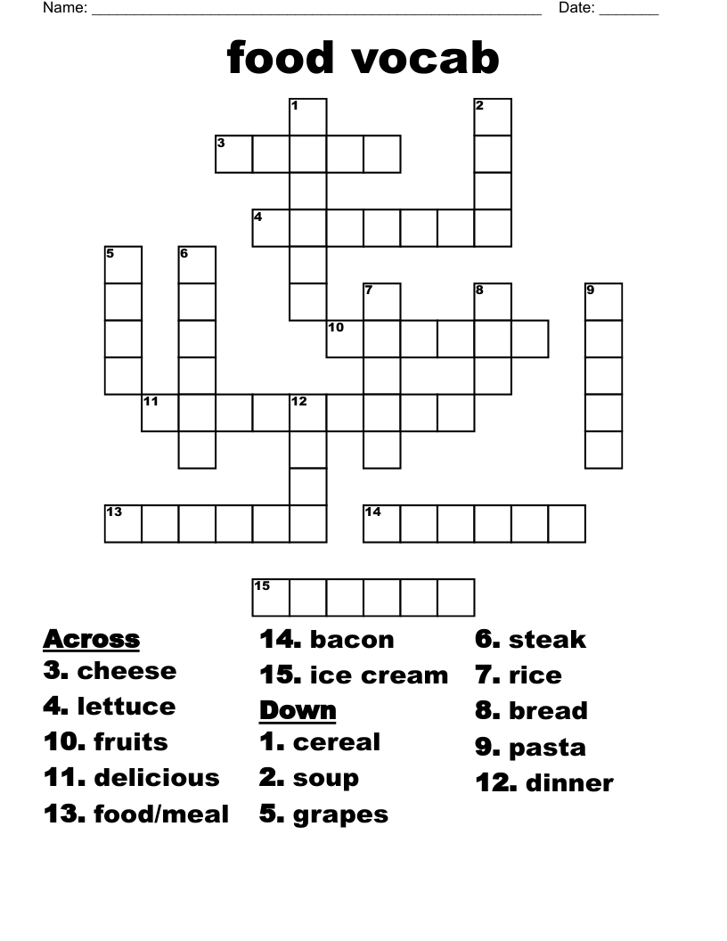 food vocab Crossword