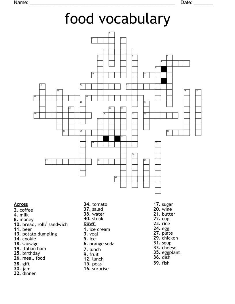 food vocabulary Crossword