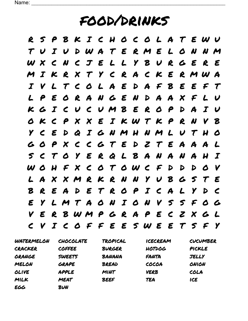 food/drinks Word Search