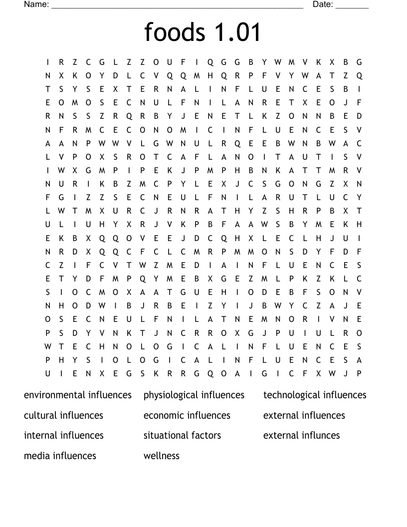 foods 1.01 Word Search